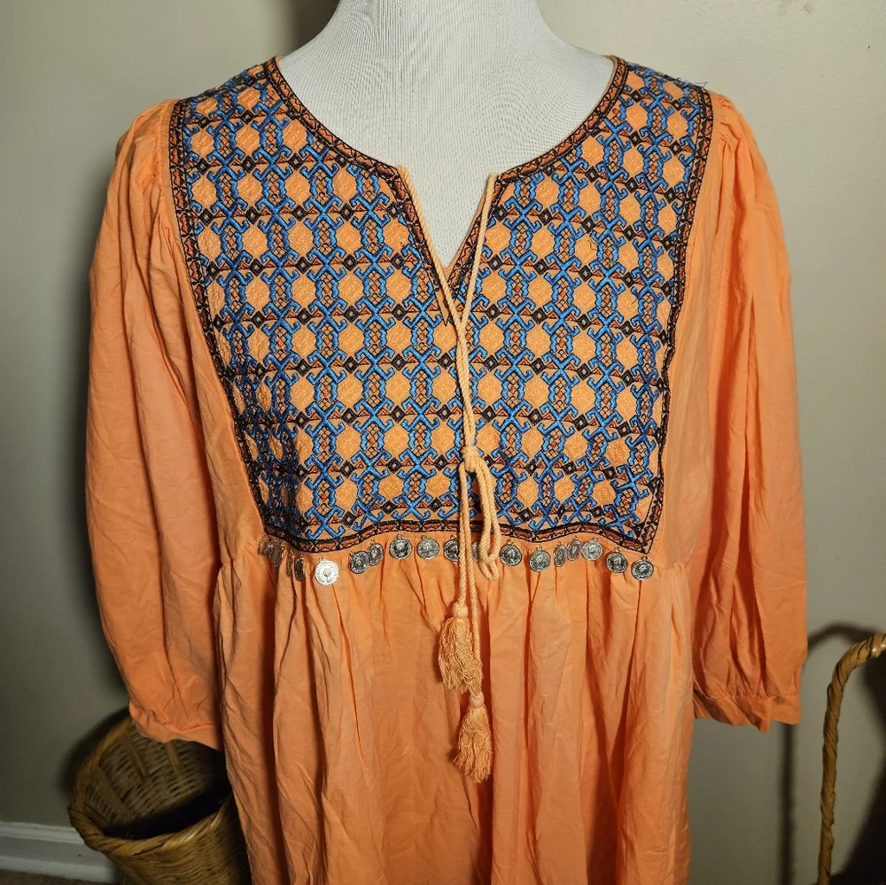 Velzera Orange Mini Dress with Bishop Sleeves - Picture 12 of 14